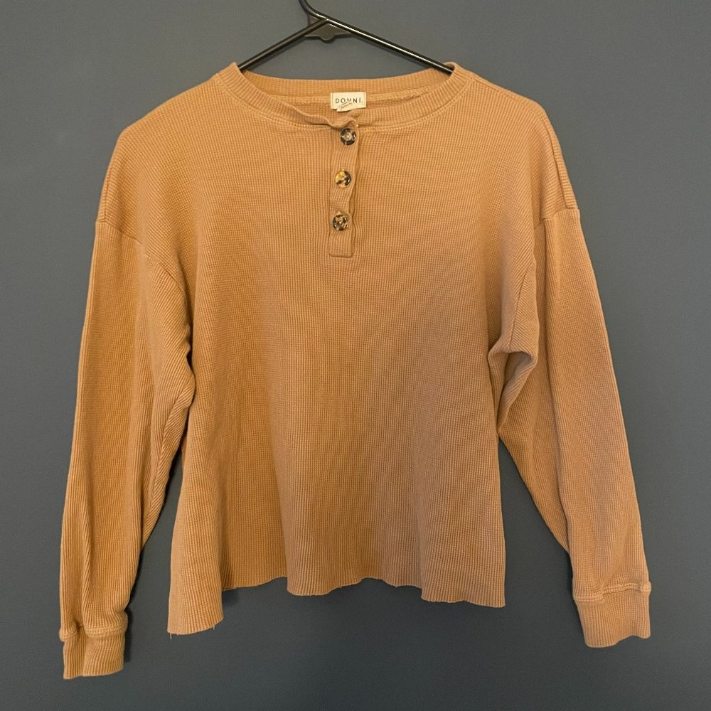 Waffle Knit Long Sleeve Thermal Henley